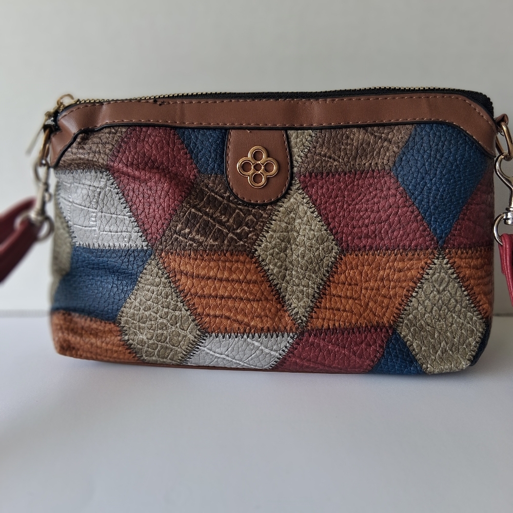 Patchwork Leather Wristlet Crossbody Bag - Multicolor